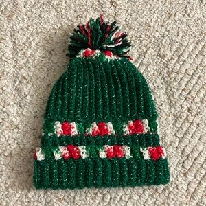 Festive Green Crochet Pom-Pom Beanie
